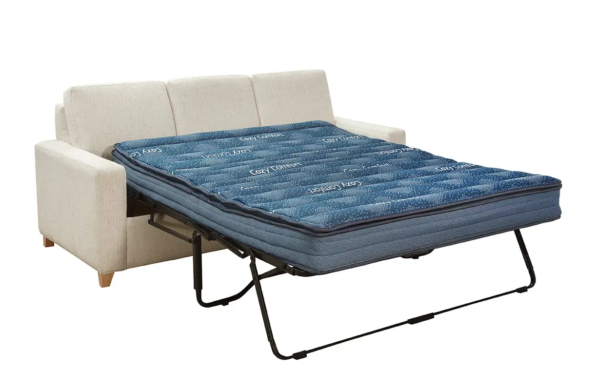 White sofa open as bed